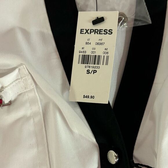 NWT Express The Essential Shirt White Black Trim Silver Hardware Button Up Top S - Picture 4 of 8